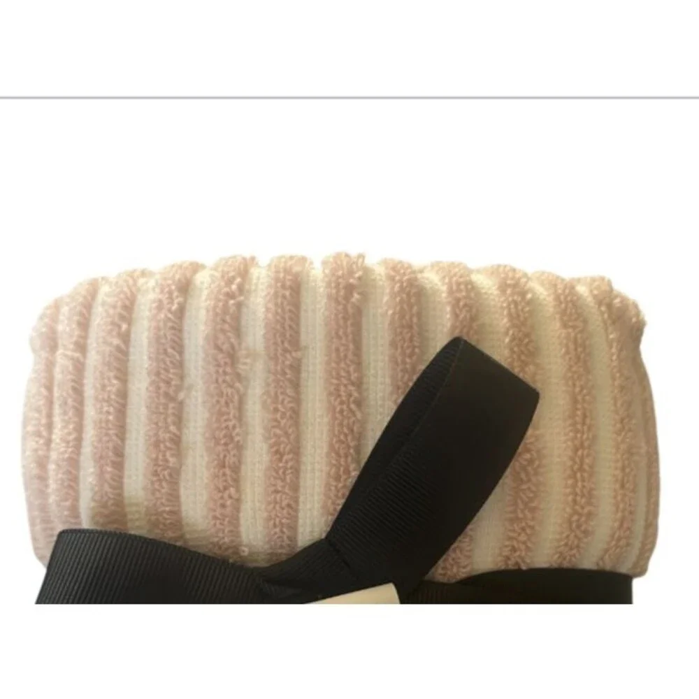 DKNY Hand Towels Blush Pink White Stripe Set of 2 OEKO-TEX Cotton Country 16x28